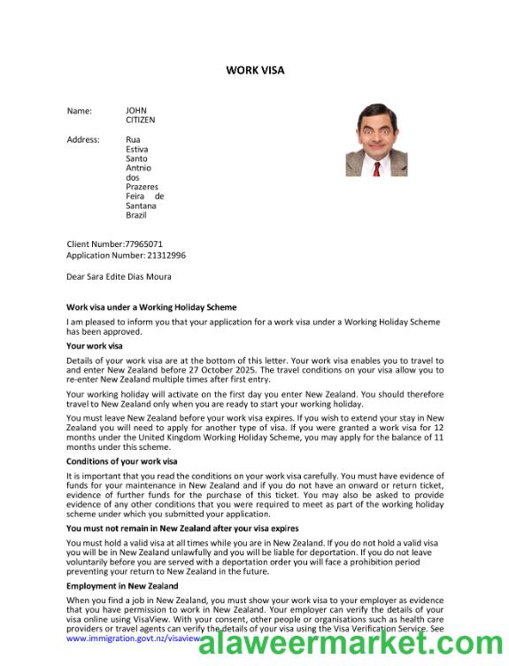 New Zealand e-visa template in Word and PDF formats